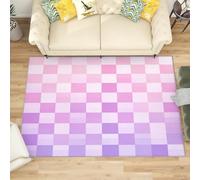 Rosa PúRpura Alfombra Habitación Infantil 80x150 cm - GeometríA de CuadríCula Simple Suave Antideslizante y Lavable Alfombra de Franela para Salón, Sala de Juegos, Entrada Decoración del Hogar