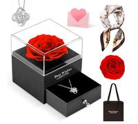 Rosa Real Preservada,Rosa Eterna Hecha Mano con Collar, Presente para Tu Novia Originales, Románticos Presente para Mujer para Día de San Valentín Aniversario Día la Madre Bodas Cumpleaños