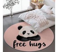 Rosa Redonda Tapetes 60 cm, Acuarela Lindo Dibujos Animados Animal Panda Antideslizante Lavable Lavadora Redondo Pelo Corto Suave Carpet para Sala Comedor Habitacion Estudio