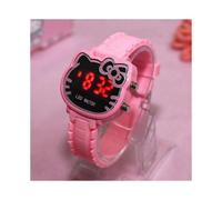 (Rosa) Reloj digital LED multifuncional a la moda para niños, resistente al agua, con forma de gatito,