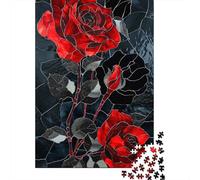 Rosa Roja Arte Mosaico Puzzle de 1000 Piezas Papel para Adultos Relajación Decoración 38x26cm/1000pcs