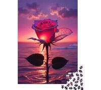 Rosa Roja Atardecer en el Mar Puzzle de 1000 Piezas Papel para Adultos Relajación Enfoque Familia Decoración 52x38cm/1000pcs