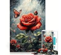 Rosa Roja bajo la Lluvia, Rompecabezas de 1000 Piezas para Adultos, Juguete Inteligente, Actividad en Casa, Corte Suave, Sorpresa Navideña (50x75cm)