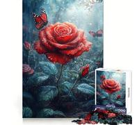 Rosa Roja bajo la Lluvia, Rompecabezas de 1000 Piezas para Adultos, Juguete Inteligente, Actividad en Casa, Corte Suave, Sorpresa Navideña (50x75cm)