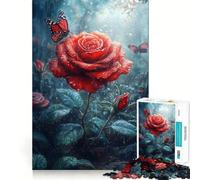 Rosa Roja bajo la Lluvia, Rompecabezas de 1000 Piezas para Adultos, Juguete Inteligente, Actividad en Casa, Corte Suave, Sorpresa Navideña (50x75cm)