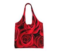 Rosa roja,Bolsas de mano reutilizables, bolsas de supermercado, bolso de hombro de lona de gran capacidad