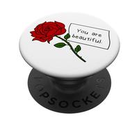 Rosa roja con cita Eres hermosa Hombres Mujeres Adolescentes PopSockets PopGrip Adhesivo