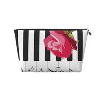 Rosa roja en Notas Musicales de Piano, Bolsa de artículos de tocador Bolsa de Maquillaje Bolsa de cosméticos Bolsa de artículos de tocador de Viaje portátil