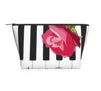 Rosa roja en Notas Musicales de Piano, Bolsa de artículos de tocador Bolsa de Maquillaje Bolsa de cosméticos Bolsa de artículos de tocador de Viaje portátil