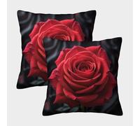 Rosa roja florecida, Estilo artístico Floral Funda De Almohada Impresa 3D para Mujeres, Transpirable Y Lavable, con Diseño Elegante para Decorar Cama Y Salón 50x50cm