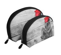 Rosa roja Impresa., Bolsa de Maquillaje de Concha, Monedero pequeño para Mujer, Bolsa de artículos de tocador, Bolsa de cosméticos, 2 Piezas