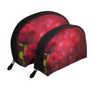 Rosa roja Impresa., Bolsa de Maquillaje de Concha, Monedero pequeño para Mujer, Bolsa de artículos de tocador, Bolsa de cosméticos, 2 Piezas