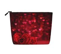 Rosa roja Impresa,Neceser de Maquillaje de imitación Lino, Neceser de Viaje portátil