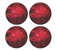Rosa roja Impresa,Posavasos Redondos de Corcho MDF, Almohadilla para Tazas, Juego de 4 Posavasos para Bebidas
