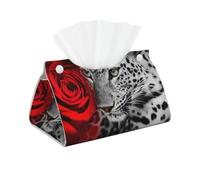 Rosa roja Leopardo, Funda para Caja de pañuelos con Cierre, Reutilizable, Decorativa para baño, Sala de Estar, Dormitorio, Oficina y Coche.