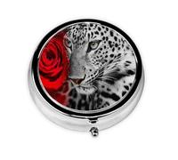 Rosa roja leopardo, Pastillero, Pastillero redondo Pequeño contenedor de pastillas Organizador de pastillas de viaje