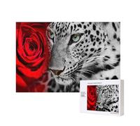Rosa roja Leopardo,Rompecabezas de Madera de 300 Piezas, Juego Familiar, Rompecabezas para Adultos, Adolescentes, decoración del hogar