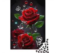 Rosa Roja Puzzle para Adultos Puzzle de 1000 Piezas Gotas de Agua Juego de Puzzle 1000 Piezas Relajación Decoración Regalo 70x50cm/1000pcs
