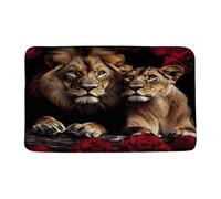 Rosa Roja Y León, Flor Roja, Animales Poderosos De La Fauna Africana. Alfombra Exterior Resistente Felpudo De Entrada Secado Rápido Felpudos Entrada para Bañera Puerta Oficina 40X60Cm