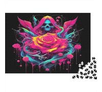 Rosa Rompecabezas de Papel Calavera con Rosas Rosas y Gotas de Sangre, Regalo para Toda la Familia 70x50cm/1000 Piezas