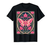 Rosa Rosa Arce Polilla Art Nouveau Botánico Camiseta gráfica económica, Hombre, Negro, L