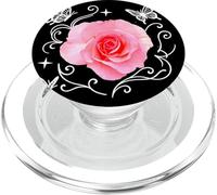 Rosa Rosa con Mariposas y Estrellas en Formas Negras Mania PopSockets PopGrip para MagSafe