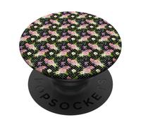 Rosa Rosas Flores Púrpura Hojas Verdes Puntos Estética Francesa PopSockets PopGrip Adhesivo