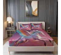 Rosa Sábanas Ajustables 180 x 200 cm, Surrealismo Animales Caballos Tema Elastico Funda Colchon con 30cm Bolsillos Profundos - Suave Microfibra Sábana Ajustable para Niños