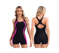 (Rosa shocking-M) Costume da bagno sportivo da donna, senza maniche, con gamba a palloncino, intero,