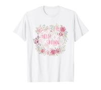 Rosa Spring Roses Flower Hello Spring Sign Decor Camiseta