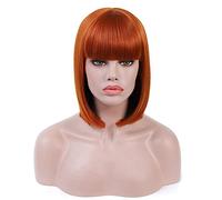 Rosa Star - Peluca corta estilo Bob con flequillo, pelucas de pelo sintético lacio de 12 pulgadas para mujer (naranja)