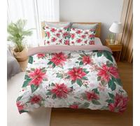 Rosa Verde Suave Flores Bayas 135 x 200 cm Microfibra Juego de Funda Edredón Juego de Funda Nórdica Resistente A La Humedad Juego de Cama Ropa de Cama para Adolescente