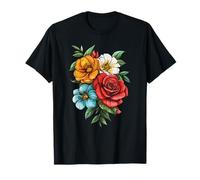 Rosa Vintage con Flores Azules Amarillas Blancas botánicas Camiseta