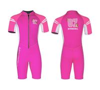 Rosado,M,Traje de Neopreno Shorty 2,5 mm para Niños y Niñas, Traje de Una Pieza de Manga Corta con Cremallera Frontal, Traje Térmico con Protección Solar UPF 50+ para Natación