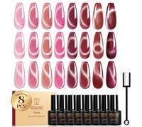 ROSALIND Esmaltes Semipermanente Magnético 8 Colores Rosa Rojo | Ojo de Gato Pintauñas Semipermanentes Rojo Rosa, UV/LED Mini Esmalte de Uñas Cat Eye Gel Manicure Regalo
