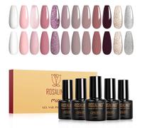 ROSALIND Esmaltes Semipermanentes, 12 Colores Blanco Rosa Morado Avena Marrón Purpurina Oro Plata Pintauñas Semipermanentes,Soak Off UV/LED Mini Esmaltes en Gel Primavera Verano Manicure Regalo