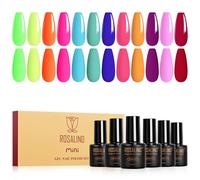 ROSALIND Esmaltes Semipermanentes, 12 Colores Pintauñas Semipermanentes Colores Verde Amarillo Naranja Azul Rosa Morado Rojo, UV LED Mini Esmaltes en Gel Manicure Regalo Primavera Verano