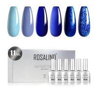 ROSALIND Esmaltes Semipermanentes Azul, 6 Colores Azul Marino Lago Pálido Glitter Pintauñas Semipermanentes, 11ml UV/LED Soak off Esmalte de Uñas para Manicura y Diseño de Uñas