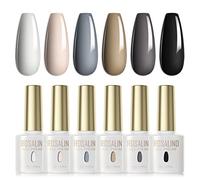 ROSALIND Esmaltes Semipermanentes Blanco Nude Gris Marron Negro 6 Colores Kit Pintauñas Semipermanentes Uñas de Gel UV LED Esmaltes en Gel Nail Polish Esmalte Uñas