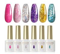 ROSALIND Esmaltes Semipermanentes Glitter Rosa Púrpura Oro Azul Brillo Colores 6Pcs Kit Pintauñas Semipermanentes Uñas de Gel UV LED Esmaltes en Gel Nail Polish