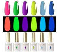 ROSALIND Esmaltes Semipermanentes Luminoso Fluorescente Rosa Verde Morado Amarillo Azul 6 Colores Neon Color Pintauñas Semipermanentes Uñas de Gel UV LED Manicura Esmaltes en Gel