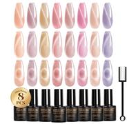 ROSALIND Esmaltes Semipermanentes Magnético, 8 Colores Ojo de Gato Pintauñas Semipermanentes Rosa Nude Morado, UV/LED Mini Esmalte de Uñas Cristal Cat Eye Manicure Regalo primavera Verano
