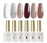 ROSALIND Esmaltes Semipermanentes Marrón Plateado Blanco 6 Colores Kit Pintauñas Semipermanentes Uñas de Gel UV LED Esmaltes en Gel Nail Polish Esmalte Uñas Colores de Otoño e Invierno