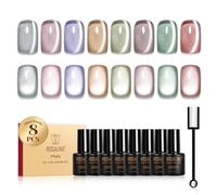 ROSALIND Esmaltes Semipermanentes Ojo de Gato, 8 Colores Cristal Jelly Blanco Rosa Violeta Marrón Verde Transparente Pintauñas Semipermanentes Magnético,UV/LED Mini Esmalte Uñas Jelly Cristal Cat Eye