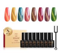 ROSALIND Esmaltes Semipermanentes Ojo de Gato, 8 Colores Glitter Cat Eye Amarillo Azul Marrón Morado Verde Pintauñas Semipermanentes Magnético,UV/LED Mini Esmalte Uñas Cristal Arcoíris Cat Eye Regalo