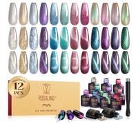 ROSALIND Esmaltes Semipermanentes Ojo Gato, 12 Color Pintauñas Semipermanentes Cat Eye Gel Magnético Kit con Imán, Soak Off UV LED Esmalte Uñas Magnético Nail Art Manicure Regalo