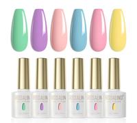 ROSALIND Esmaltes Semipermanentes Para Uñas,6 Colores Púrpura Rosa Azul Verde Amarillo Primavera y Verano De Color Claro Soak Off UV Pintauñas Gel Regalo Para Principiantes