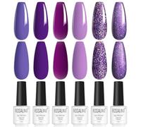ROSALIND Esmaltes Semipermanentes Para Uñas en Gel UV LED, 6 Colores Lila Morado Oscuro Morado Glitter Púrpura Lavanda Pintauñas Semipermanentes Para Principiantes Manicura