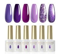 ROSALIND Esmaltes Semipermanentes para Uñas Morado,6 Colores Morado Oscuro Morado Glitter Púrpura Lavanda Pintauñas Semipermanentes Soak Off UV/LED Gel Uñas Apto Para Principiantes Manicura