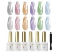 ROSALIND Esmaltes Semipermanentes Para Uñas Ojo de Gato, 6 Colores Magnético Pintauñas Semipermanentes Plata Nude Azul Verde Morado, Soak Off UV LED Cat Eye Pintauñas Gel Manicure